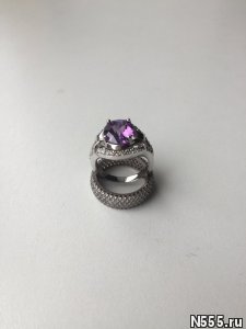 Кольцо новое серебро 19 размер камень аметист фиол фото 3
