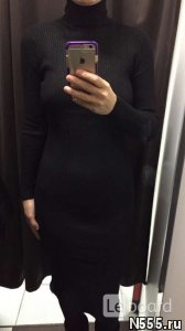 Платье новое чёрное м 46 вязаное футляр по фигуре фото 1
