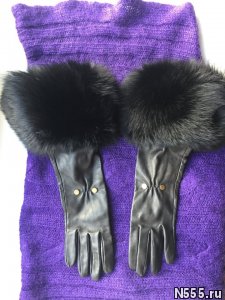 Перчатки новые versace италия кожа черные мех лиса - картинка 1