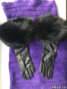 Перчатки новые versace италия кожа черные мех лиса - картинка 2